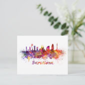 Skyline von Barcelona in Aquarellfarben Postkarte (Stehend Vorderseite)