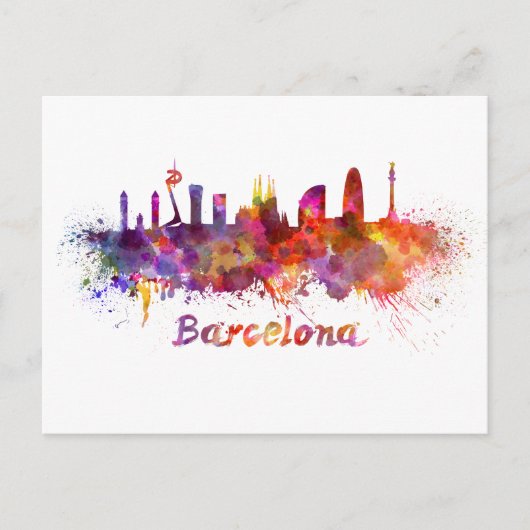 Skyline von Barcelona in Aquarellfarben Postkarte (Vorderseite)
