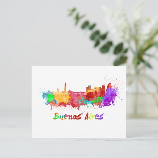 Skyline von Buenos Aires in Aquarell Postkarte (Stehend Vorderseite)
