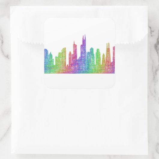Skyline von Chicago Quadratischer Aufkleber (Tasche)
