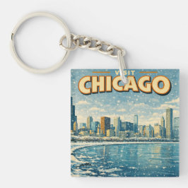 Skyline von Chicago und Lake Michigan im Winter Schlüsselanhänger