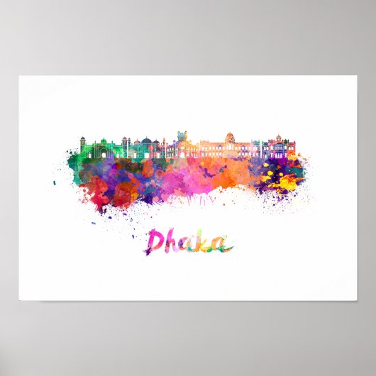 Skyline von Dhaka in Aquarellfarbe Poster (Vorne)
