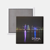 Skyline von Doha, Katar am nächtlichen Quadrat Magnet (Vorderseite/Rückseite)