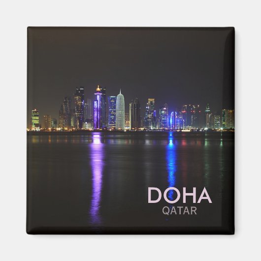 Skyline von Doha, Katar am nächtlichen Quadrat Magnet (Vorne)