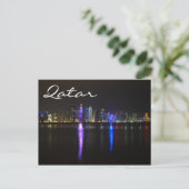 Skyline von Doha, Katar bei Nachttext-Postkarte Postkarte (Stehend Vorderseite)