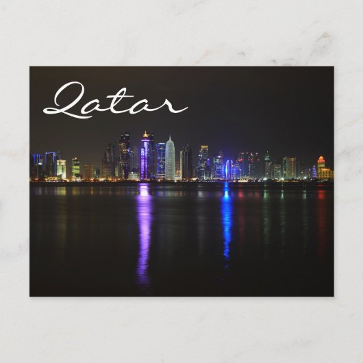 Skyline von Doha, Katar bei Nachttext-Postkarte Postkarte (Vorderseite)