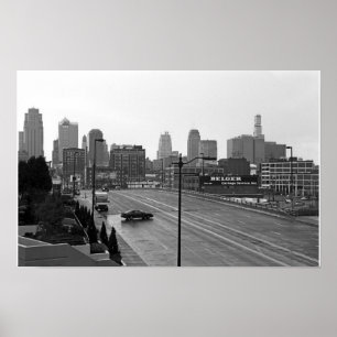 Skyline von Downtown Kansas City – Schwarz-Weiß-Fo Poster