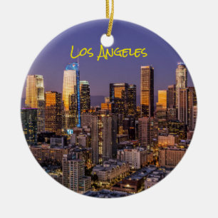 Skyline von Downtown Los Angeles bei Dämmerung Keramik Ornament