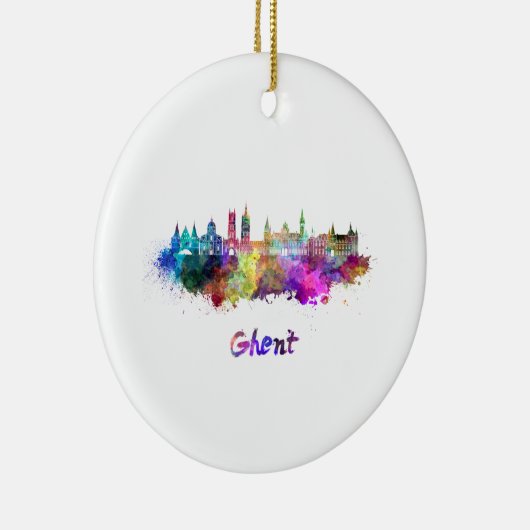 Skyline von Gent in Aquarellfarben Keramik Ornament (Rechts)
