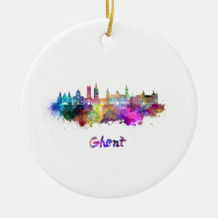 Skyline von Gent in Aquarellfarben Keramik Ornament