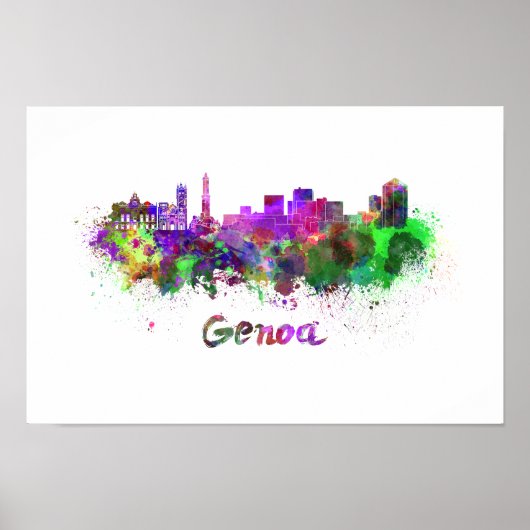 Skyline von Genua in Aquarellfarbe Poster (Vorne)