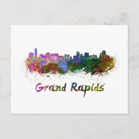Skyline von Grand Rapids in Aquarell Postkarte (Vorderseite)