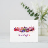 Skyline von Groningen in Aquarellfarben Postkarte (Stehend Vorderseite)