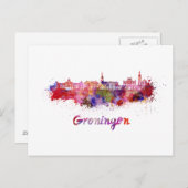 Skyline von Groningen in Aquarellfarben Postkarte (Vorne/Hinten)