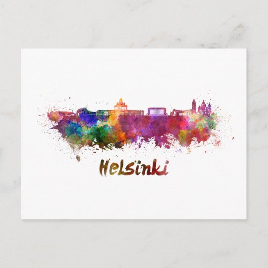Skyline von Helsinki in Aquarellfarben Postkarte (Vorderseite)