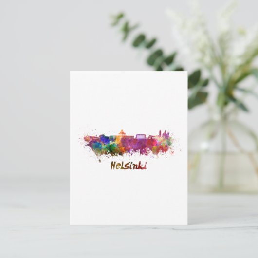 Skyline von Helsinki in Aquarellfarben Postkarte (Stehend Vorderseite)