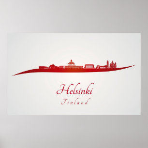 Skyline von Helsinki in rot Poster