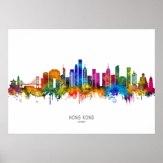 Skyline von Hongkong China Poster (Vorne)