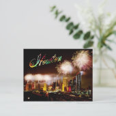 Skyline von Houston, Texas mit Feuerwerk Postkarte (Stehend Vorderseite)