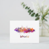 Skyline von Istanbul in Aquarellfarben Postkarte (Stehend Vorderseite)