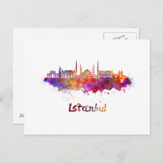 Skyline von Istanbul in Aquarellfarben Postkarte (Vorne/Hinten)