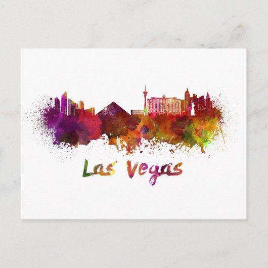 Skyline von Las Vegas in Aquarellfarben Postkarte (Vorderseite)