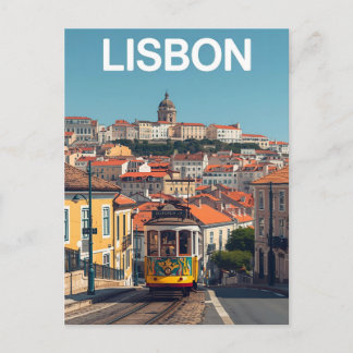 Skyline von Lissabon - Vintage Straßenbahn - Kunst Postkarte