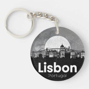 Skyline von Lissabon - Vintage Travel Art Schlüsselanhänger