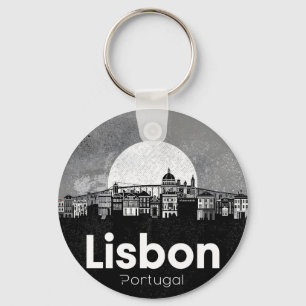 Skyline von Lissabon - Vintage Travel Art Schlüsselanhänger