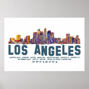 Skyline von Los Angeles. Gebietsnamen und Koordina Poster