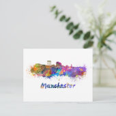 Skyline von Manchester NH in Aquarellfarben Postkarte (Stehend Vorderseite)