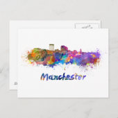 Skyline von Manchester NH in Aquarellfarben Postkarte (Vorne/Hinten)