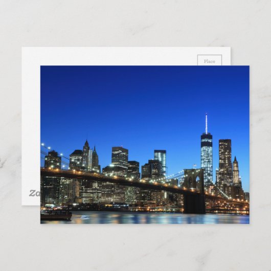 Skyline von Manhattan bei Night Lights, New York C Postkarte (Vorne/Hinten)