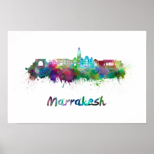 Skyline von Marrakesch in Aquarellfarben Poster (Vorne)