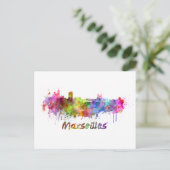 Skyline von Marseille in Aquarellfarben Postkarte (Stehend Vorderseite)