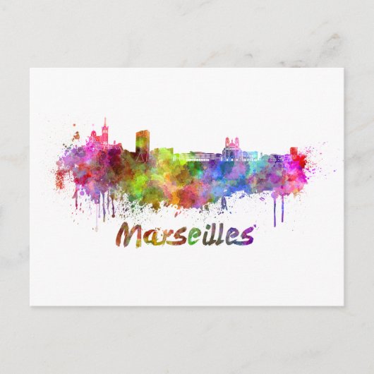 Skyline von Marseille in Aquarellfarben Postkarte (Vorderseite)