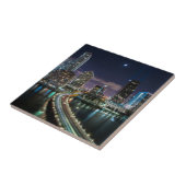 Skyline von Miami-Stadt mit Brücke nachts Fliese (Seite)