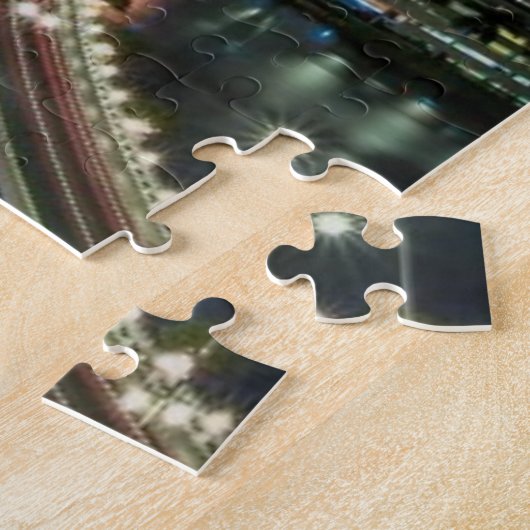 Skyline von Miami-Stadt mit Brücke nachts Puzzle (Seite)