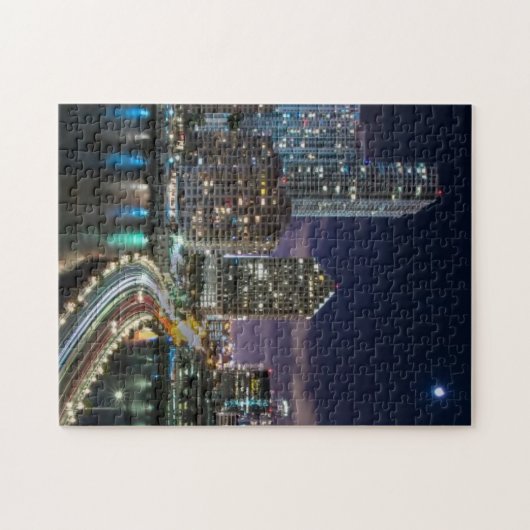 Skyline von Miami-Stadt mit Brücke nachts Puzzle (Horizontal)