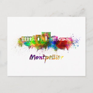 Skyline von Montpellier in Aquarellfarben Postkarte