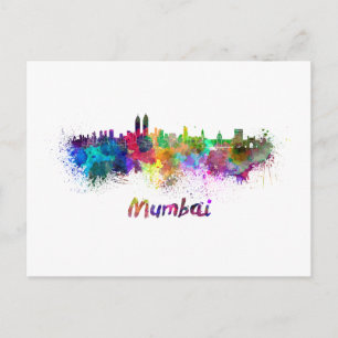 Skyline von Mumbai in Aquarellfarbe Postkarte