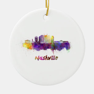 Skyline von Nashville in Aquarellfarbe Keramikornament