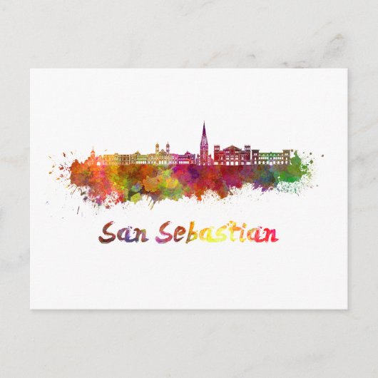 Skyline von San Sebastian im Wasser Postkarte (Vorderseite)