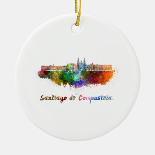 Skyline von Santiago de Compostela in Aquarell Keramikornament
