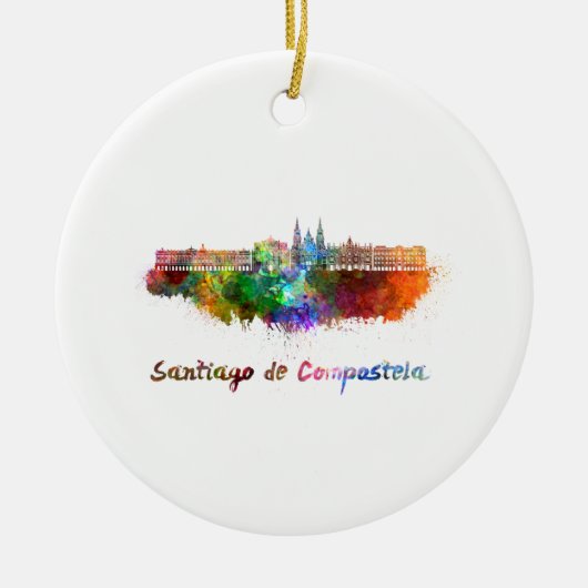 Skyline von Santiago de Compostela in Aquarell Keramikornament (Vorne)