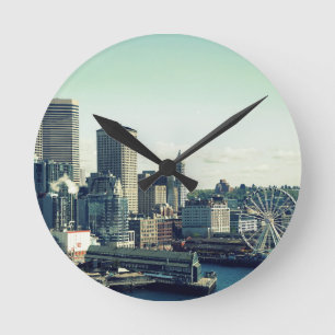 Skyline von Seattle Runde Wanduhr