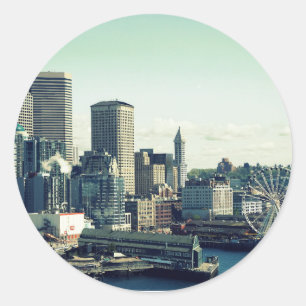 Skyline von Seattle Runder Aufkleber