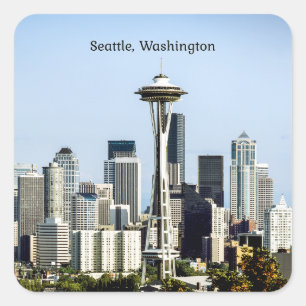 Skyline von Seattle, Washington Quadratischer Aufkleber