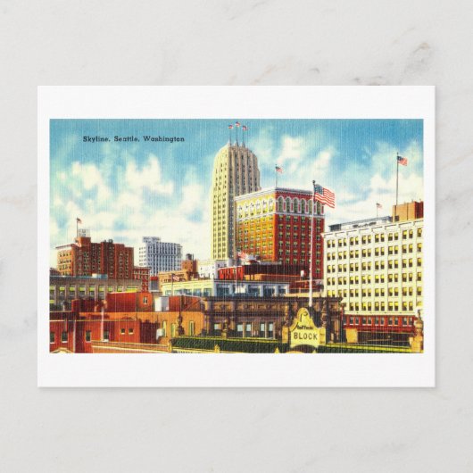 Skyline von Seattle, Washington, Vintage Travel Postkarte (Vorderseite)