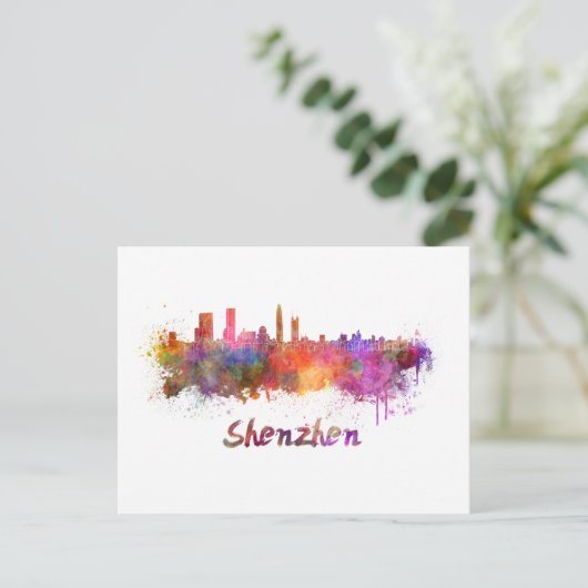 Skyline von Shenzhen in Aquarellfarben Postkarte (Stehend Vorderseite)